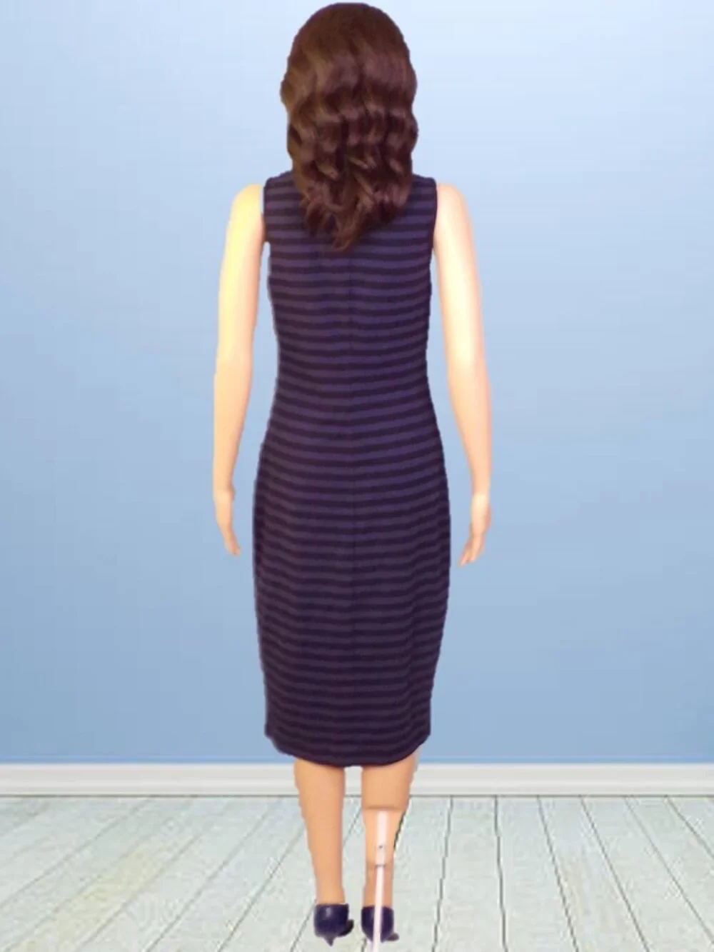 OLD NAVY size S navy-blue/black horizontal stripes sleeveless midi sheath dress